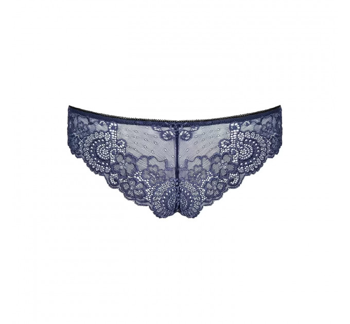 Трусики кружевные с декоративным бантиком Obsessive AURORIA Panties синие, XXL