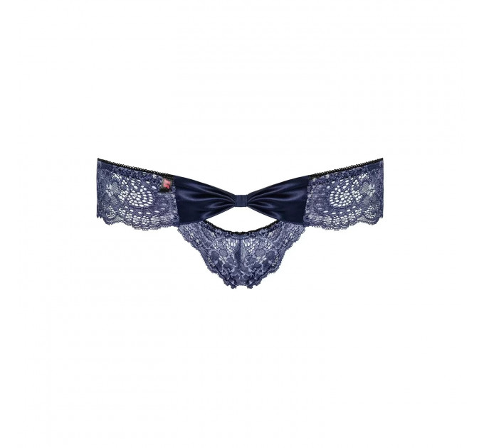 Трусики кружевные с декоративным бантиком Obsessive AURORIA Panties синие, XXL