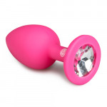 Анальная пробка с кристаллом Easytoys, силиконовая, розовая, 7.5 х 2.8 см.