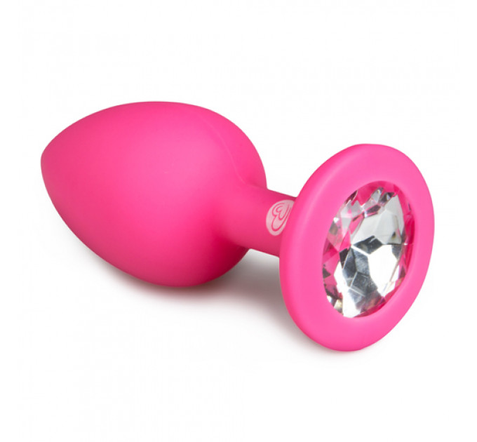 Анальная пробка с кристаллом Easytoys, силиконовая, розовая, 7.5 х 2.8 см.