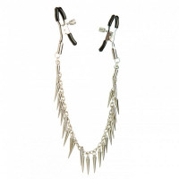 Зажимы на соски Lucky Bay Long Chain с шипами, серебристый