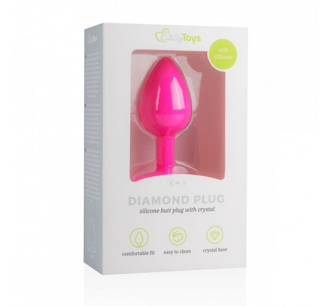 Анальная пробка с кристаллом Easytoys, силиконовая, розовая, 7.5 х 2.8 см.