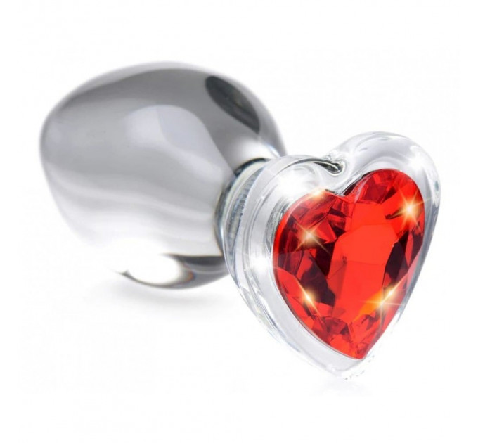 Анальная пробка со стразом Red Heart Glass Anal Plug With Gem стеклянная, Medium