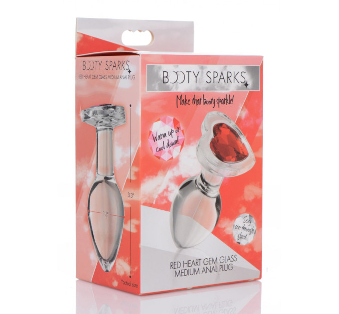 Анальная пробка со стразом Red Heart Glass Anal Plug With Gem стеклянная, Medium