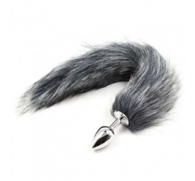 Анальная пробка S лисий хвост DS Fetish Anal plug S faux fur fox tail light grey polyeste