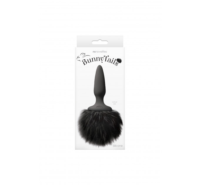 Анальная пробка с мягким пушистым хвостом кролика BUNNY TAILS MINI BLACK BLACK FUR