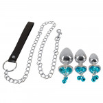 Анальні пробки з повідцем You2Toys Butt Plug Set, сріблясті