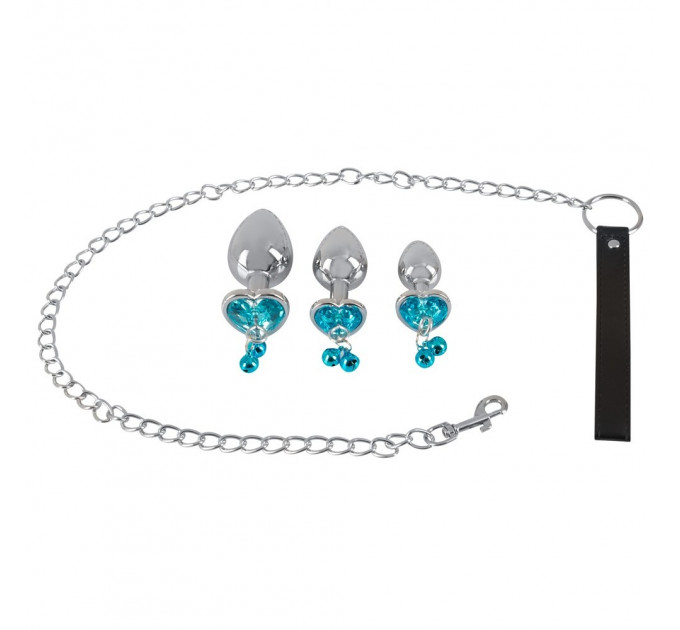Анальні пробки з повідцем You2Toys Butt Plug Set, сріблясті