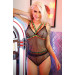 Еротичний комплект із трикотажної сітки з яскравими вставками Fantasy Lingerie чорний, L/XL