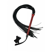 Флогер DS Fetish з хлистами з нубуку та шкіряною ручкою, чорно-червоний