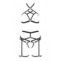 Комплект белья со стреп-лентами и поясом для чулок MORGAN SET WITH OPEN BRA black S/M - Passion