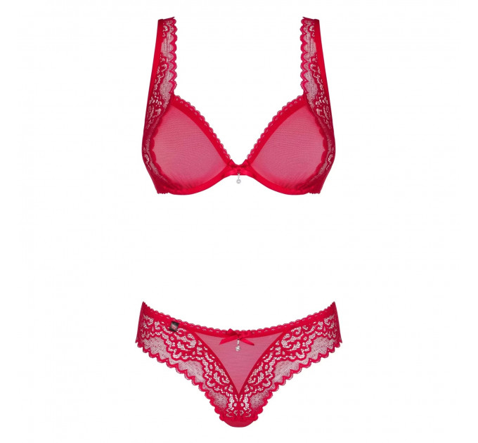 Комплект из двух частей из нежной сетки Obsessive ROUGEBELLE красный, L/XL
