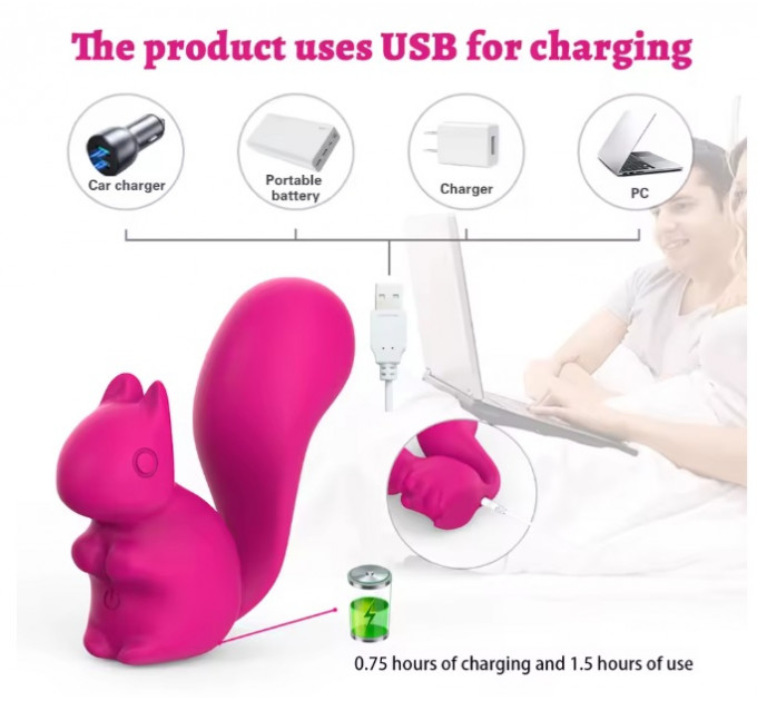 Міні-вібратор кліторальний Every Night Toys Debbie у формі білочки червоний, 10 режимів вібрації