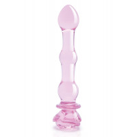 Стеклянный фаллоимитатор Dream Toys Glaze Glass в форме бутона розы с бусинами, розовый