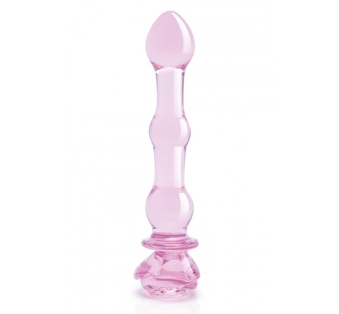Стеклянный фаллоимитатор Dream Toys Glaze Glass в форме бутона розы с бусинами, розовый