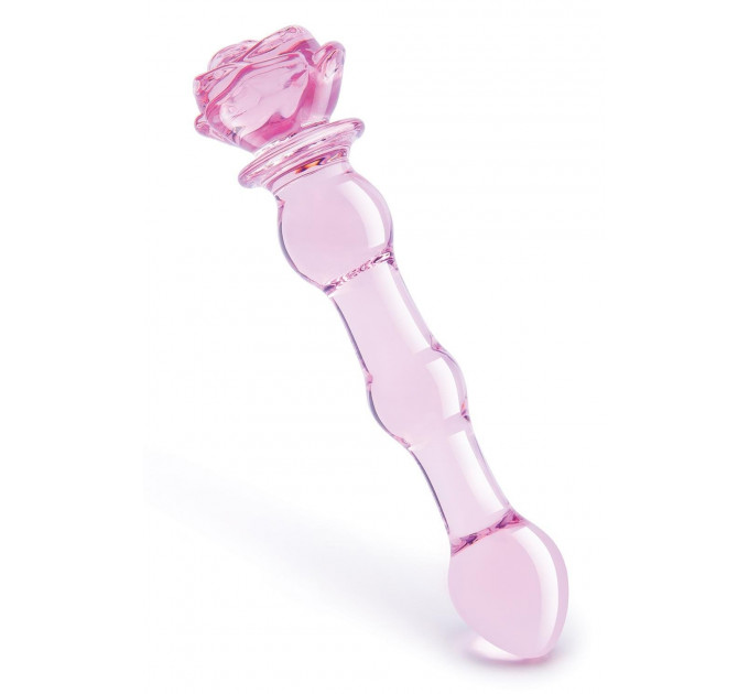 Стеклянный фаллоимитатор Dream Toys Glaze Glass в форме бутона розы с бусинами, розовый