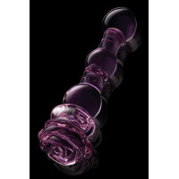 Стеклянный фаллоимитатор Dream Toys Glaze Glass в форме бутона розы с бусинами, розовый