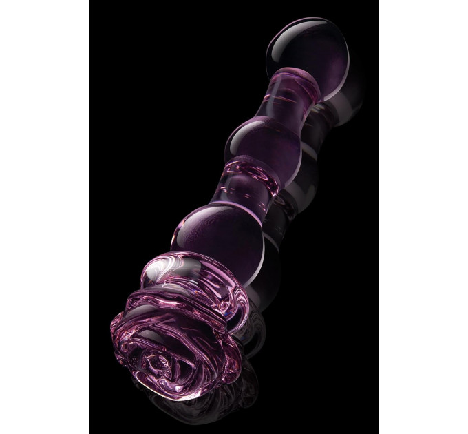 Стеклянный фаллоимитатор Dream Toys Glaze Glass в форме бутона розы с бусинами, розовый
