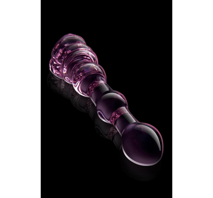 Стеклянный фаллоимитатор Dream Toys Glaze Glass в форме бутона розы с бусинами, розовый