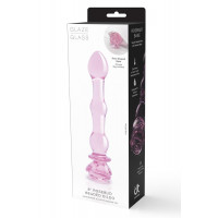 Стеклянный фаллоимитатор Dream Toys Glaze Glass в форме бутона розы с бусинами, розовый