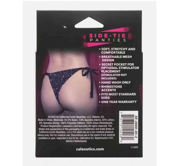 Трусики со стразами на завязках CalExotics Radiance Side-Tie Panties, черные, One size