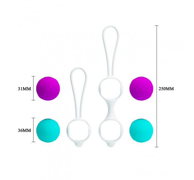 Вагінальні кульки Pretty Love Kegel Ball набір 3 види, фіолетово-бірюзовий