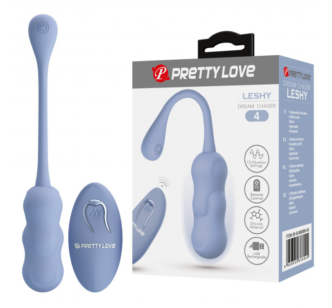 Віброяйце вагінальне Pretty Love Leshy з пультом, блакитне, 18.6 х 2.8 см