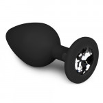 Анальная пробка с кристаллом Easytoys, силиконовая, чёрная, 8.5 х 3.3 см.