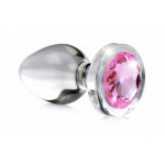 Анальная пробка со стразом Pink Gem Glass Anal Plug With Gem стеклянная, Small