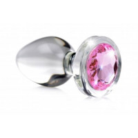 Анальная пробка со стразом Pink Gem Glass Anal Plug With Gem стеклянная, Small