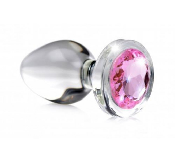 Анальная пробка со стразом Pink Gem Glass Anal Plug With Gem стеклянная, Small