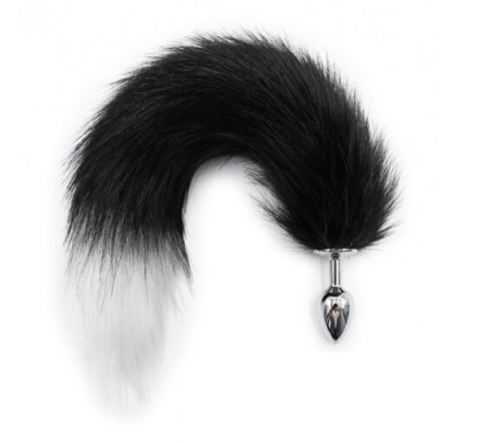 Анальная пробка S лисий хвост DS Fetish Anal plug S faux fur fox tail Black/white polyeste
