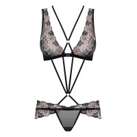 Боди кружевное Obsessive 873-SEA-1 с узорами, черный, S/M