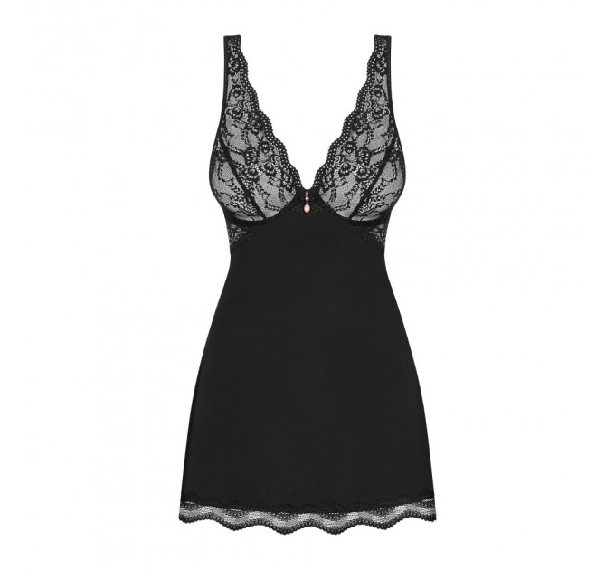 Пеньюар на косточках Obsessive LUVAE с трусиками в комплекте, черный, XS/S
