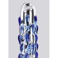 Скляний фалоімітатор з рельєфом Diamond Dazzler прозорий з блакитним, 18 см х 3.5 см