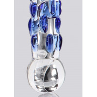 Скляний фалоімітатор з рельєфом Diamond Dazzler прозорий з блакитним, 18 см х 3.5 см
