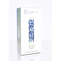 Скляний фалоімітатор з рельєфом Diamond Dazzler прозорий з блакитним, 18 см х 3.5 см