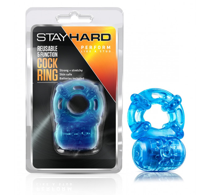 Кольцо эрекционное с вибрацией Stay Hard, синее, 3.8 см