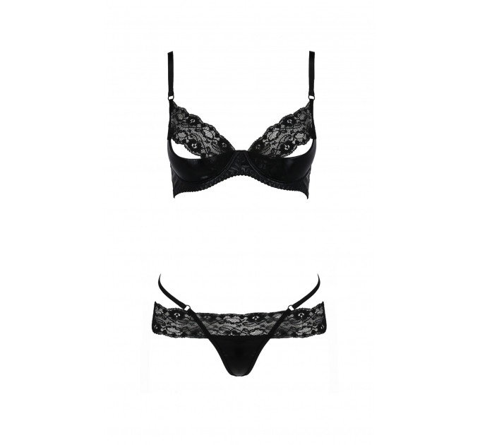 Комплект белья из латекса Passion NORTH SET с кружевной отделкой, черный, S/M