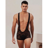 Мужской кружевной комбидресс с подтяжками Star Night черный, S