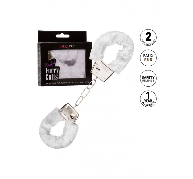 Наручники металлические с пушком CalExotics Playful Furry Cuffs, белые