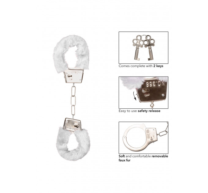 Наручники металлические с пушком CalExotics Playful Furry Cuffs, белые