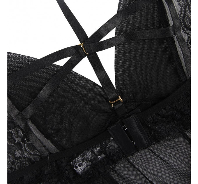 Пеньюар з трусиками Star Night на бретельках, чорний, XS-S