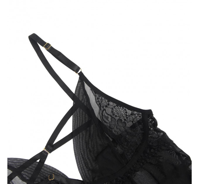 Пеньюар з трусиками Star Night на бретельках, чорний, XS-S