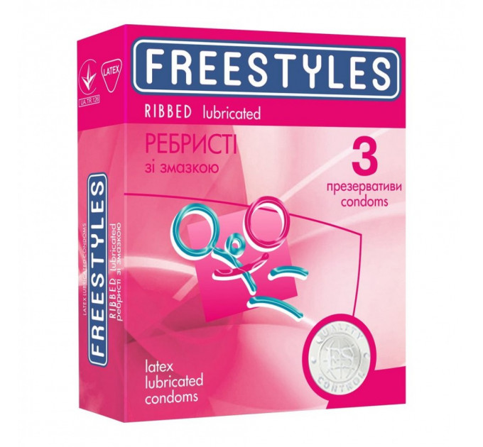 Презервативы ребристые латекс 0.06 мм 3шт, FREESTYLES со смазкой