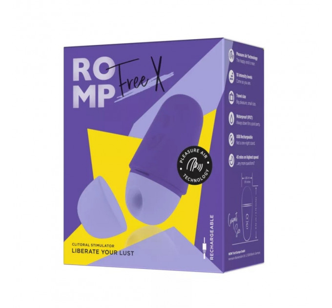 Вакуумный стимулятор для клитора ROMP Free X, силиконовый, фиолетовый