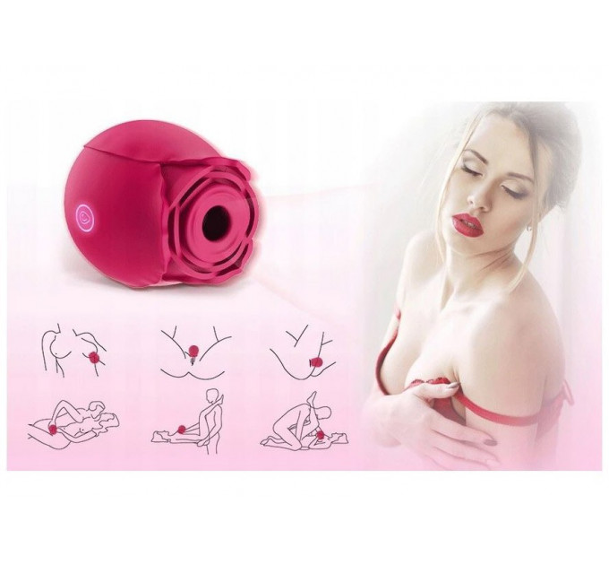 Вакуумный стимулятор клитора с вибрацией в виде розы Rose Flirting, красный