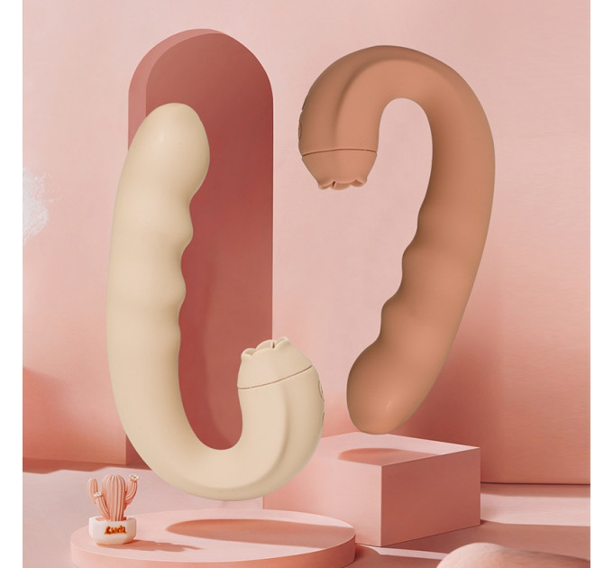 Вібратор з кліторальним стимулятором-язичком Sweet Em, бежевий, 15.8 х 8.7 х 4.1 см