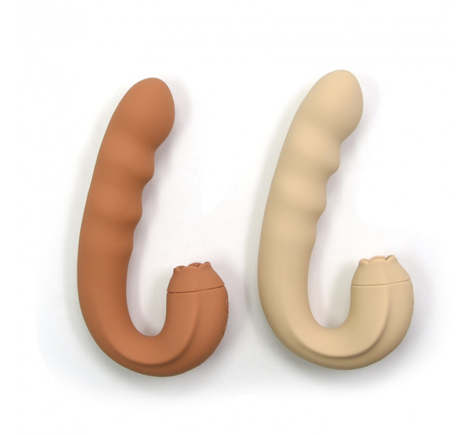 Вібратор з кліторальним стимулятором-язичком Sweet Em, бежевий, 15.8 х 8.7 х 4.1 см