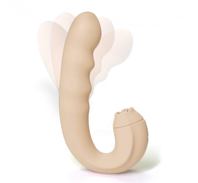 Вібратор з кліторальним стимулятором-язичком Sweet Em, бежевий, 15.8 х 8.7 х 4.1 см